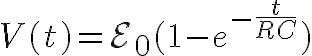 $V(t)=\mathcal{E}_0(1-e^{-\frac{t}{RC}})$